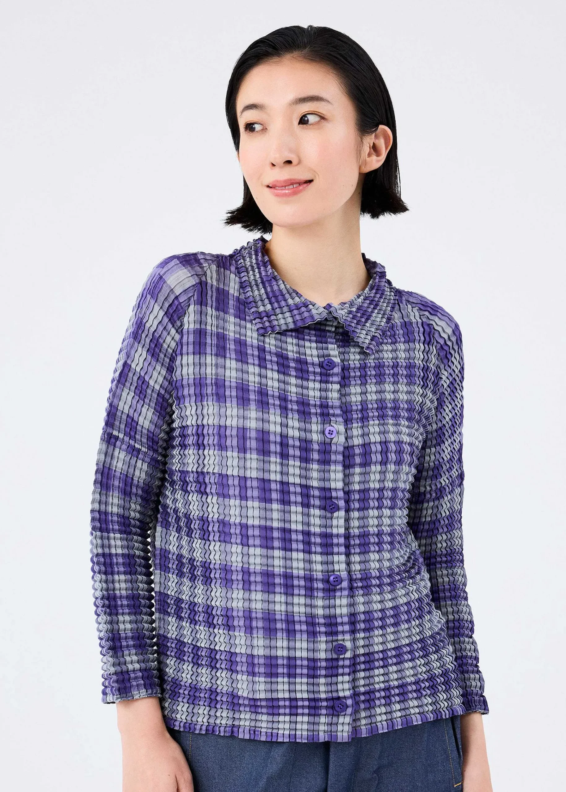 ISSEY MIYAKE Gingham Check Pleats Shirt Fashion